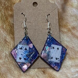 Blue and Pink “4” Playing Card Earrings